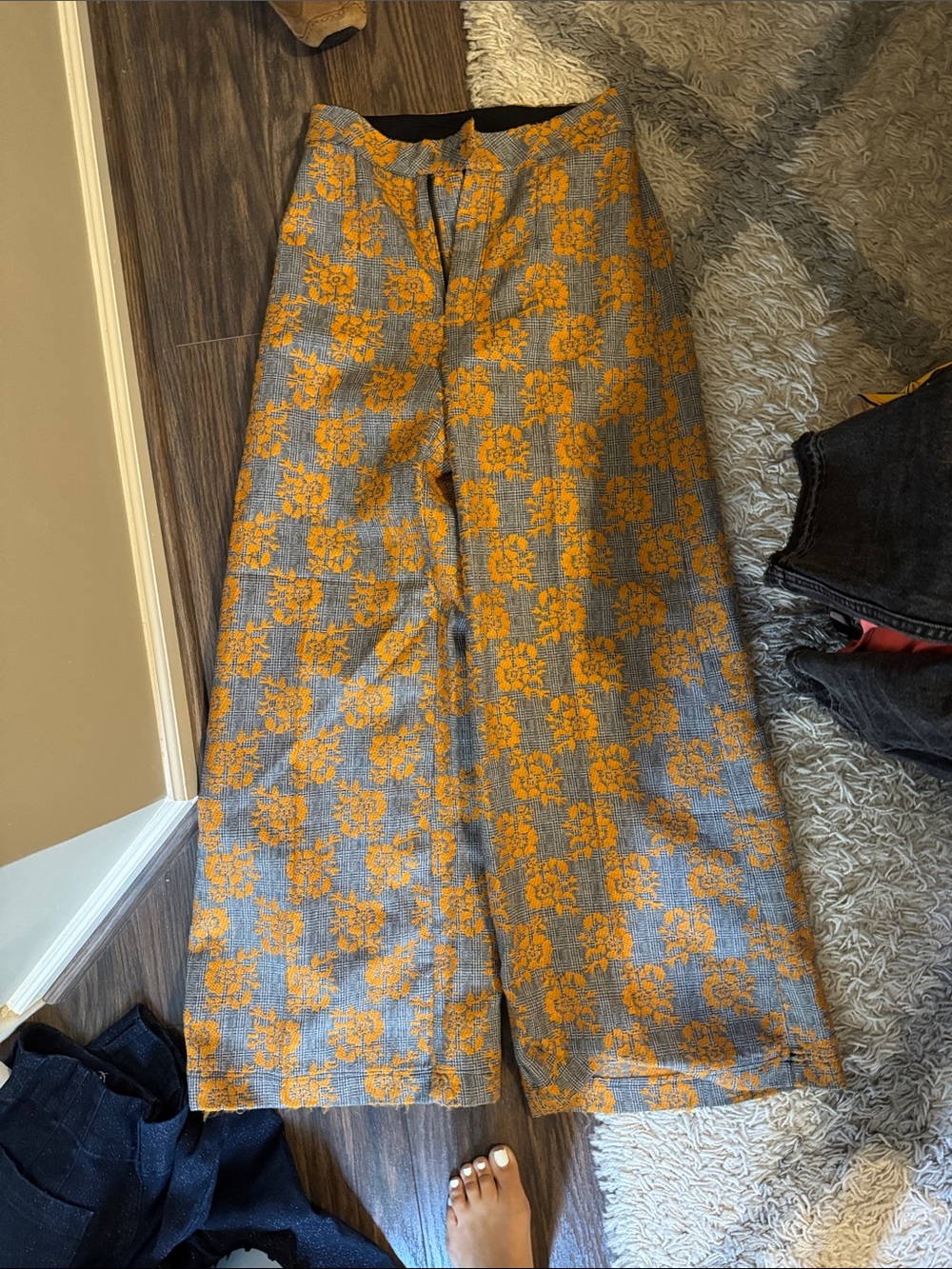 Free People Gray and Orange Patterned Dress Pants
